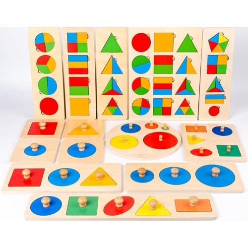 Montessori Materials Colorful Geometry Grasping Board Wooden Pegged Grab Shape Sorting Board Toys for Baby Home Educational Toy