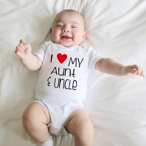 Newborn Baby Boy Girl Onesie Cute Short Sleeve I Love Aunt Uncle Baby Bodysuit Summer Funny Baby Clothes Jumpsuits for 0-18M