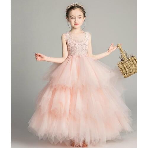 Glitz Long Formal Flower Girl Dresses for Weddings Kids Toddler Layered Lace Birthday Party Dress Princess Christmas Gowns
