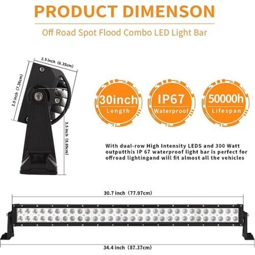 30 Inch Two Rows LED Light Bar 300W 6000k Work Lights For Off Road Car 4x4 Truck ATV Boat Lada Tractor Barra Lamp 12V 24V
