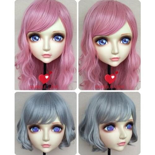 GL083) Sweet Girl Resin Half Head BJD Kigurumi Mask With Eyes Cosplay Anime Role Lolita Mask Crossdress Doll