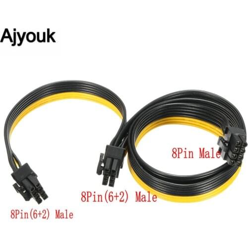 100pcs 18AWG 60+20CM 8Pin to Dual 8Pin(6+2) Male PCI-E Power Cable For Video Graphics Card Adapter Connector Cable Line