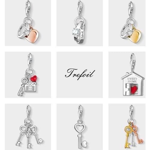 Heart Key Love Ring House Charms Pendant,Fashion Jewelry 925 Sterling Silver Romantic Gift For Women Girls Fit Bracelet Necklace