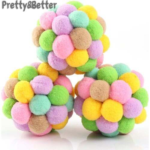 Pretty&Better Cat Toy Colorful Handmade Bouncy Ball Interactive Toy Cat Plush Chewing Toy Set Interactive Cat Toys Pet Supplies