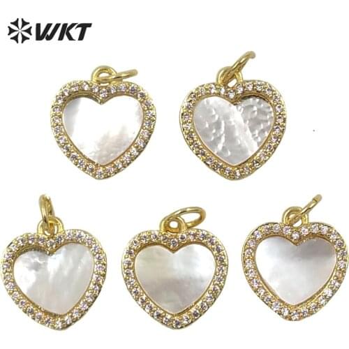 MP199 Wholesale Fashion gold tiny white shell charm heart pendant lady populare white heart charms for necklace