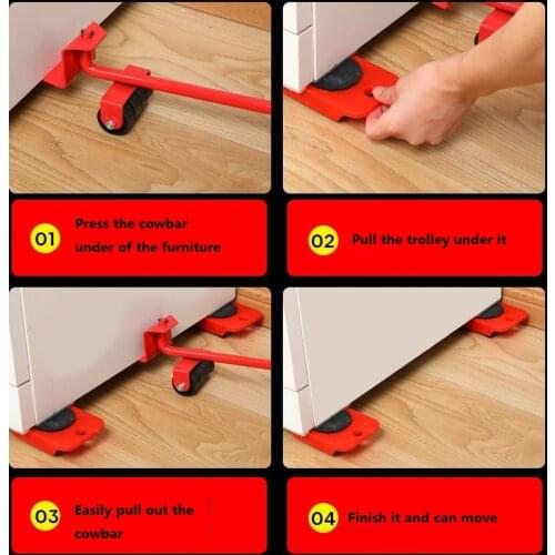 Furniture Mover Tool Set Profession Furniture Transport Lifter Heavy Stuffs Moving Tool 4 Wheeled Mover Roller+1 Wheel Bar Hand