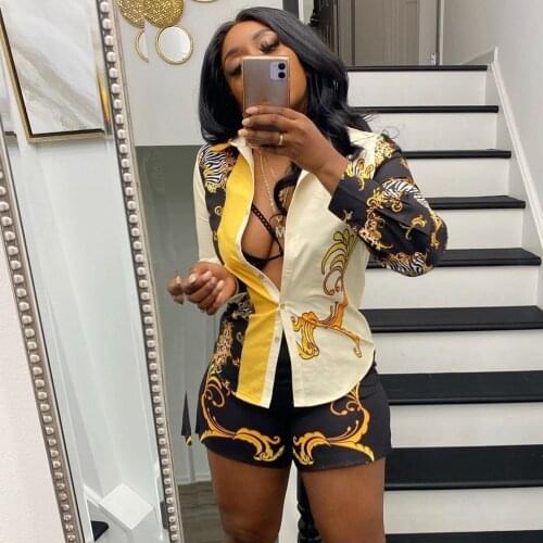 2021 New African Print Elastic Bazin Baggy Shorts Rock Style Dashiki Long Sleeve Famous Suit For Women Shirt And Shorts 2pcs/se
