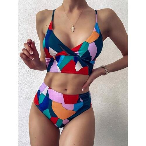 2021 New Fancy Stitching Bikini Sexy Sling Two-piece Swimsuit Swimming Push-ups Casual Bikini Womens Swimwear