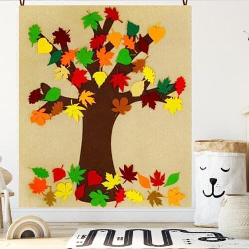 New Fall Thanksgiving Tree Craft Kit With Detachable Leaf Ornaments Felt Tree Diy Wall Hanging Maple Leaf Tree Decorations
