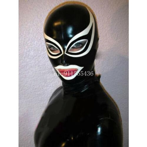 New Hot Sale Latex Hood with Open Big Eyes Back Zip Fetish Hood Mask for Face Women