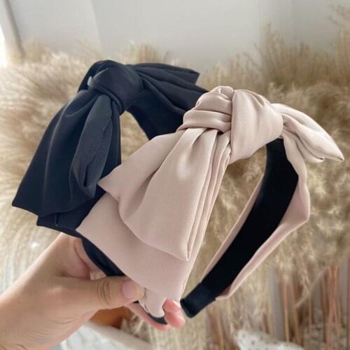 Korean Version New Satin Bow Wide Edge Hair Hoop Simple Women Hair Bundle Ins Hair Cave Pressed Girls Hair Accessories Headdress