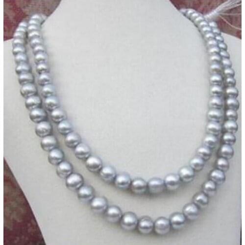 NATURAL AAA+ 9-10MM ROUND SOUTH SEA GRAY PEARL NECKLACE 50"