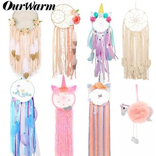 Indian style heart dreamcatcher national feather ornaments with lace ribbons hanging pendant for girl room decor Dreamcatcher