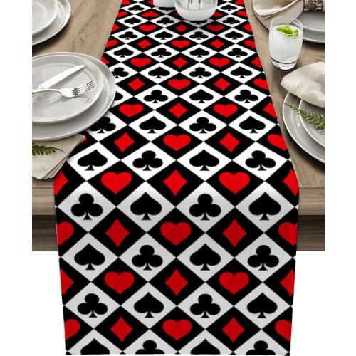 Poker Squares Spades Hearts Plaid Table Runner Modern Party Dining Table Runner Wedding Table Decor Tablecloth and Placemats