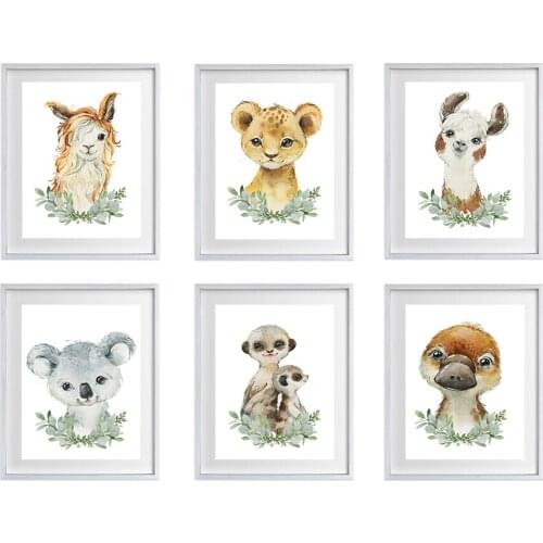 Native Animal Lions Prints Set of 6 Pictures Gender Neutral Flower With Crowns Woodland Nursery Art No Frame Wall Painting