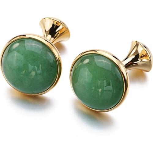 Low-key Luxury Opal Cufflinks for Mens Gold Color Plated High Quality Brand Round Green Cats Eye Stone Cuff links Best Gift