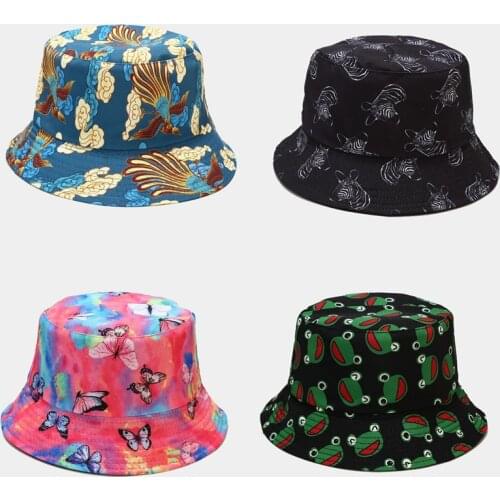 2021 Tie dye, Butterfly,Cloud, Dragon Print Fisherman Hat for Men Women Outdoor Leisure Bucket Hat Frog Sunscreen Sunhat Summer