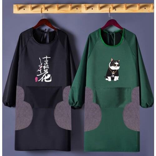 Cloth wipeable apron long-sleeved kitchen cooking work clothes home smock adult with sleeves simple custom printing