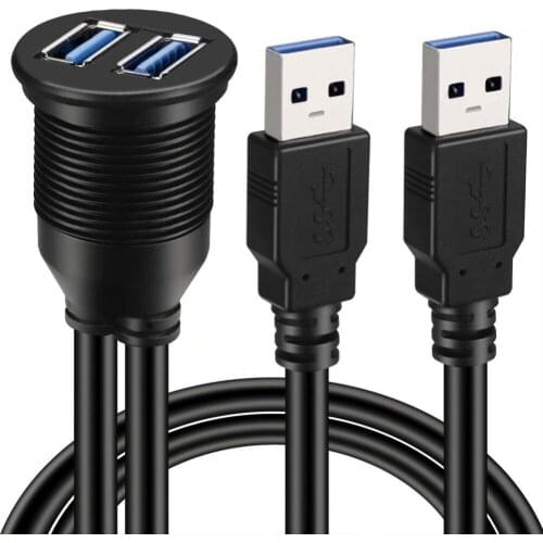 6 feet 2 Ports Dual USB 3.0 Male to USB 3.0 Female AUX Flush Mount Car Extension Cable for Car Truck Motorcycle Dashboard Panel