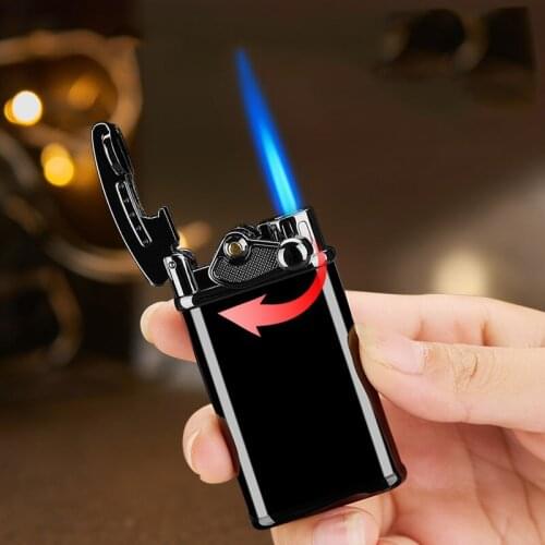 Windproof Jet Inflated Gas Rocker Lighter Metal Portable Straight Flame Outdoor Torch Butane Turbo Smoke Cigar Cigarette Lighter