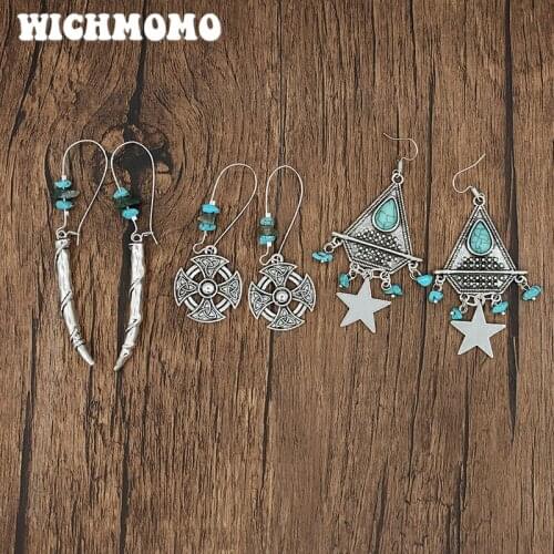 WICHMOMO Retro Ethnic Zinc Alloy Cuspid Teeth Earrings Womens Accessories Gifts EST024