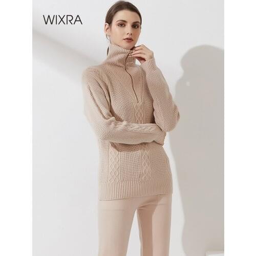 Wixra Women Knitting Zipper Turtleneck Sweater 2021 Autumn Winter New Hot Soft Cozy Pullover Female Top Clothing