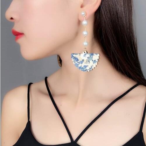 Funny Vintage Handmade Wood Fan Earrings Bohemian Holiday Style Female Exaggerated Earring Creative Personality Ear Ornaments