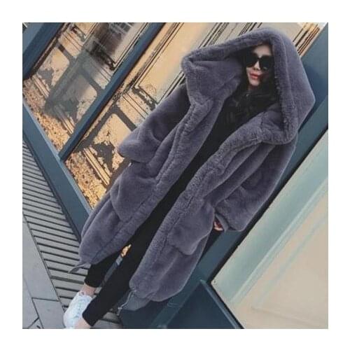 2021 Womens Winter Faux Rabbit Fur Jackets Hooded Casual Winderbreaker Female Man-Made Fur Outwear S/Xl Fake Fur Clothes J2064