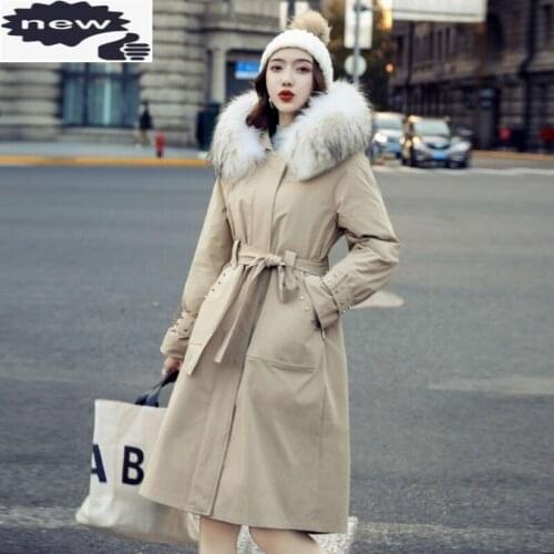 Winter Women Windbreaker Street Sashes Medium-Long Jacket White Duck Down Detachable Casual Loose Hooded Trench Coat