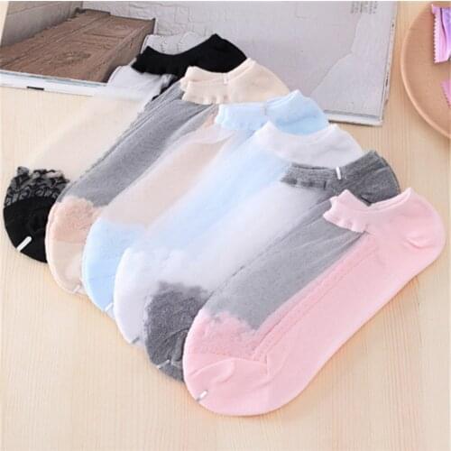 1Pair Women Lace Ruffle Ankle Sock Summer Soft Comfy Sheer Silk Cotton Elastic Mesh Knit Frill Transparent Hollow Womens Socks