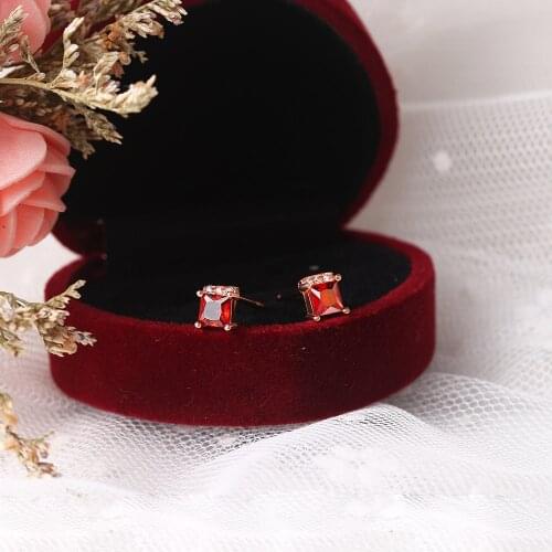 ZHOUYANG Engagement Stud Earrings For Women Little Cute Square AAA+Cubic Zirconia Rose Gold Color Earing Fashion Jewelry E081
