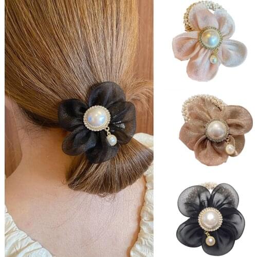 Womens Hair Bands Organza Ponytail Hair Bands Simple Headdress Flower-Shape Elastic Hairties Elegant Hair Accessories Hair Rope
