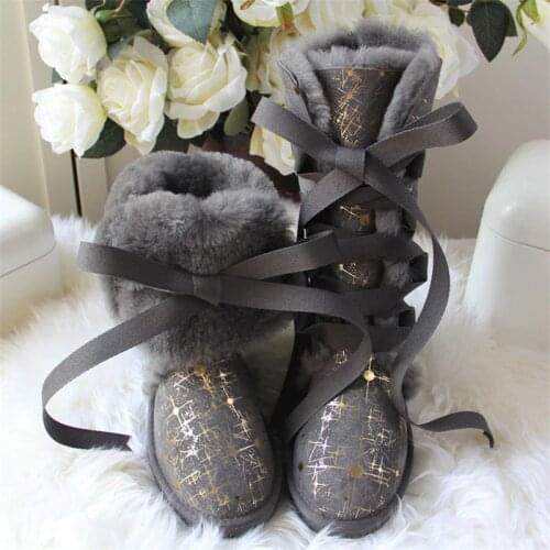 High Boots 2020 Top Quality New Lace Up Shoes Women Genuine Sheepskin Real Fur 100% Wool Women Winter Snow Boots Brand Boots