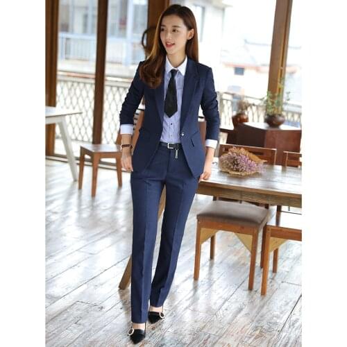 Black Blue Women 2 Piece Pants Set Female Work Blazer Pants Suit office Ladies Slim Fit Trousers Suits Elegant Business Set