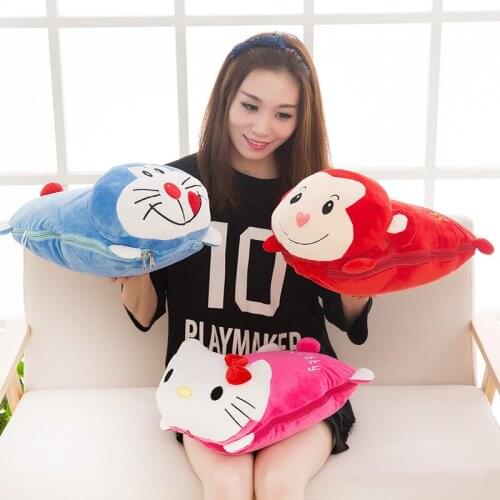 4 in 1 Cartoon Cushion Blanket Toys For Home Travel Sofa Office Nap Pillow Cute Cat Monkey Cushions Car Seat Summer Blanket Quit