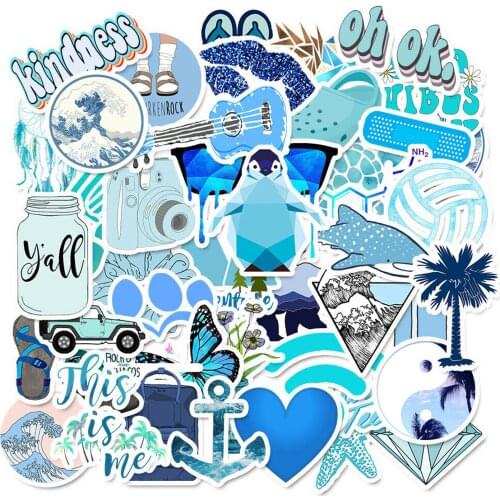 50PCS Blue Skateboard Stickers Vinyl Laptop Luggage Decal VSCO Girls Sticker