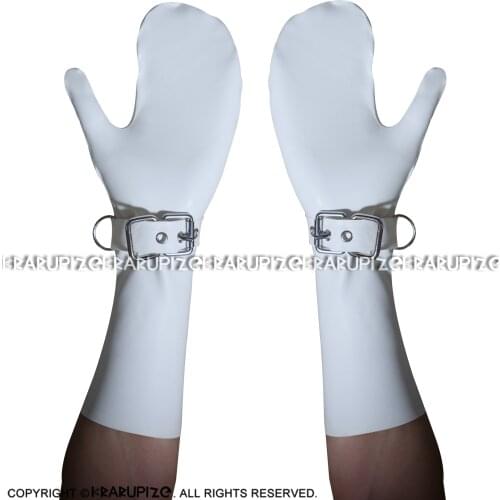 Black Sexy Latex Gloves With Belts And D Rings Rubber Mitts ST-0052