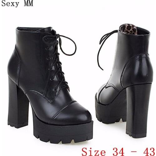 Spring Autumn Platform Square High Heels Ankle Boots Women Short Boots Ladies Shoes botas botte femme Plus Size 34-40.41.42.43