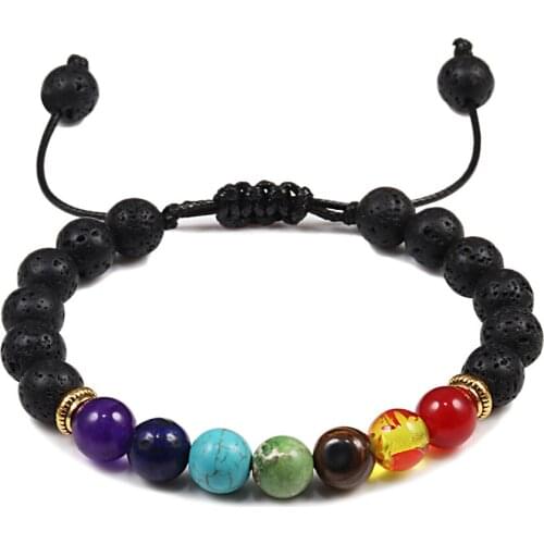 7 Chakra Bracelet Natural Lava Stone Multicolor Beads Bracelets For Men Women Weave Rope Bangles Adjustable Homme Jewelry Gifts
