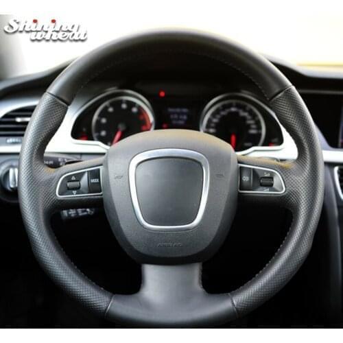 BANNIS Black Genuine Leather Steering Wheel Cover for Audi A3 (8P) 2008-2013 A4 (B8) 2008-2010 A5 2008-2010 A6 (C6) 07-11