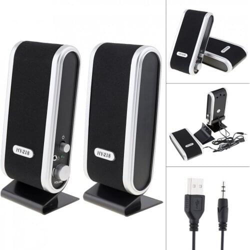 Black HY-218 6W USB 2.0 Wired USB Power Speakers Stereo 3.5mm Audio Jack fit for PC Laptop Computer MAC High Quality