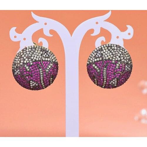 CWW zircon 50 mm round luxury personality large pendant rose red CZ earrings retro wedding bridal party costume jewelry objects