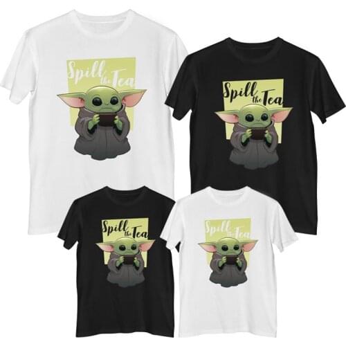 Disney Star Wars The Mandalorian baby yoda T-shirt 100% cotton graphic t shirts family clothes mother father and children