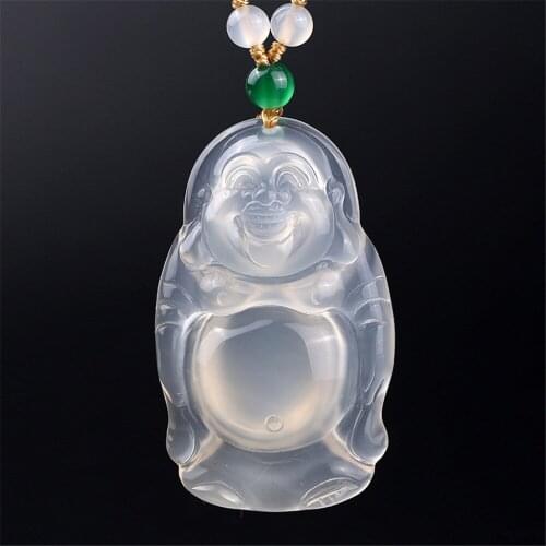 Exclusive design Chalcedony Buddha Pendant Agate Jade Necklace Sweater Chain Maitreya Laughing Buddha Amulet
