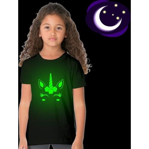 Summer Unisex Unicorn Luminous T-shirt Children T-shirts Boys Girls Print Glow In Dark Clothes Noctilucent Kids Funny T Shirt