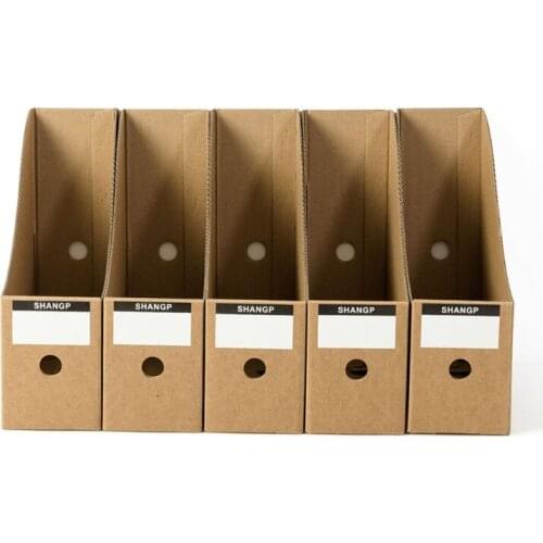 H55A 5pcs Office Document File Storage Box Kraft Magazine File Holders with Labels