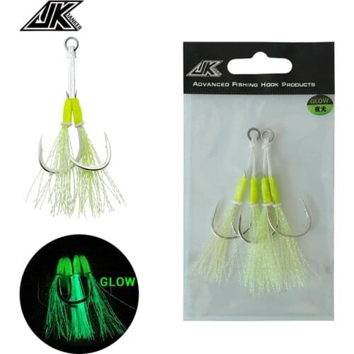 JK Slow Rocking Series Rron Plate Double Hook 3/0 4/0 5/0 6/0 Slow Jigging Fishing Cast Jigs Assist Hook Barbed