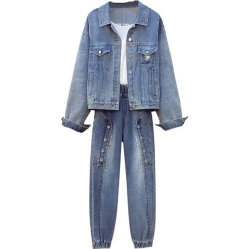 Women Denim Embroidered Jumpsuit Romper Long Sleeve Women Lapel Single-breasted Jeans Ladies Denim Pants Harem Pants Overalls