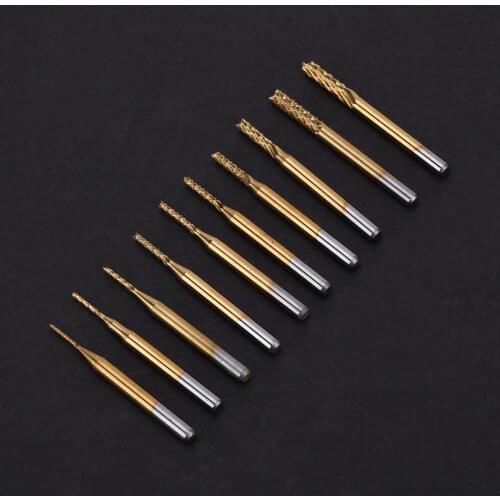 Titanium Coated 0.8mm-3.17mm End Mill Engraving Bits Rotary Cutter 1/8'' Shank 10pcs