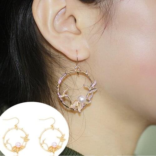Sweet Cute Earrings For Women Girl Ring Branches Pearl Pendant Temperament Lovely Earrings For Wedding Party Jewelry Gift 2019